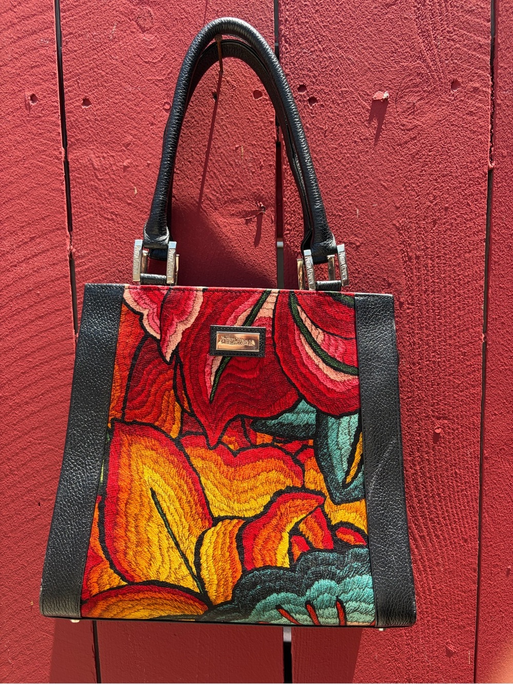 Pineda Covalin Floral Embroidered Tote Bag in Red and Multi